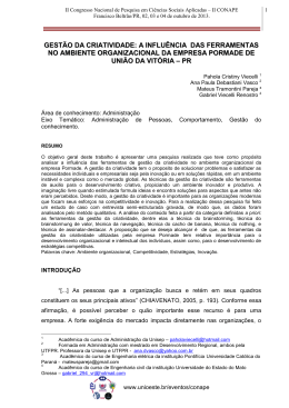 GEST&Atilde;O DA CRIATIVIDADE: A INFLU&Ecirc;NCIA DAS
