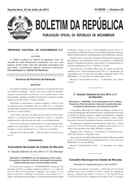 III S&Eacute;RIE &mdash; N&uacute;mero 58 Assembleia Municipal da Cidade de