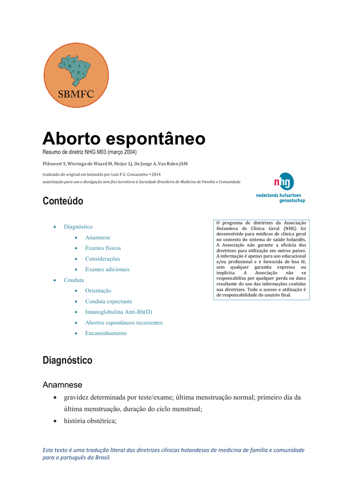 sintomas de aborto espontaneo em portugues