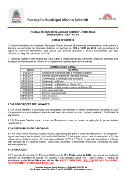processo seletivo centro xv