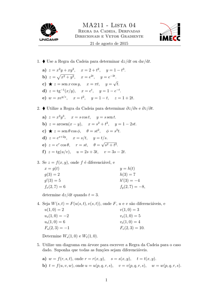 Regra Da Cadeia Derivadas Direcionais E Vetor Gradiente