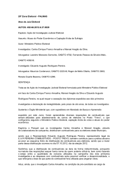 29&ordf; Zona Eleitoral - PALMAS Atos de Juiz Eleitoral AUTOS: 492