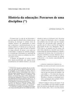 Hist&oacute;ria da educa&ccedil;&atilde;o: Percursos de uma disciplina (*)