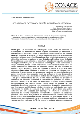 &Aacute;rea Tem&aacute;tica: ENFERMAGEM. RESULTADOS DE ENFERMAGEM