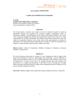 &Aacute;rea tem&aacute;tica: OPERA&Ccedil;&Otilde;ES CADEIA DE SUPRIMENTOS
