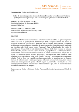 &Aacute;rea tem&aacute;tica: Ensino em Administra&ccedil;&atilde;o Estilos de Aprendizagem