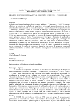 PROJETO DE ENSINO FUNDAMENTAL DE JOVENS E ADULTOS