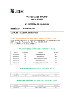 VESTIBULAR DE INVERNO UDESC 2014/2 6ª CHAMADA DE