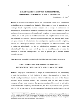 &Eacute;MILE DURKHEIM E O SENTIDO DA MODERNIDADE