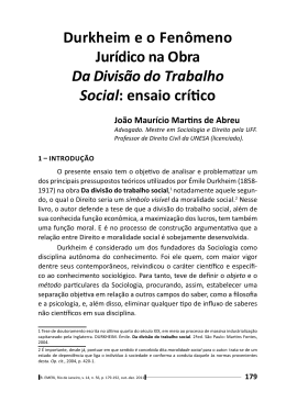 Durkheim e o Fen&ocirc;meno Jur&iacute;dico na Obra Da Divis&atilde;o do