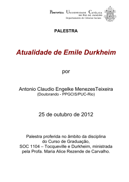 Atualidade de Emile Durkheim - Ciências Sociais da PUC-RIO