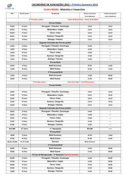 CALENDÁRIO DE AVALIAÇÕES 2012 – Primeiro Semestre 2012
