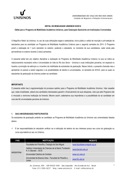 EDITAL DE MOBILIDADE UNISINOS 03/2014 Edital para o