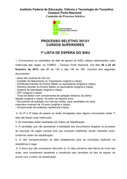 1ª LISTA DE ESPERA SISU - Instituto Federal do Tocantins