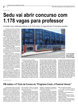 Sedu vai abrir concurso com 1.178 vagas para