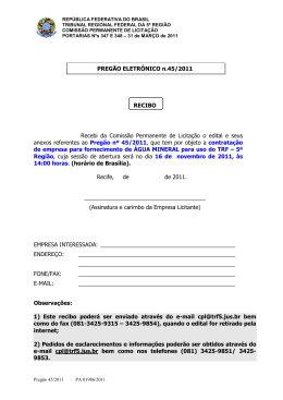 Edital Preg&atilde;o 45-2011 - Fornecimento de &Aacute;GUA MINERAL