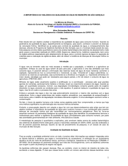 A IMPORT&Acirc;NCIA DA VIGIL&Acirc;NCIA DA QUALIDADE DA &Aacute;GUA NO