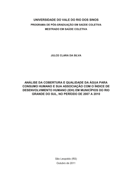 AN&Aacute;LISE DA COBERTURA E QUALIDADE DA &Aacute;GUA PARA