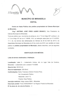 Venda em Hasta publica dos predios de propriedade da C&acirc;mara