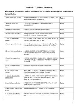 I EPIGOIAS - Trabalhos Aprovados A apresenta&ccedil;&atilde;o de Poster ser&aacute;