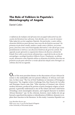 The Role of Folklore in Pepetela`s Historiography of Angola