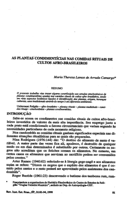 as plantas`condiment&iacute;cias nas comidas rituais de cultos afro