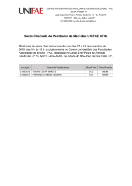 Sexta Chamada do Vestibular de Medicina UNIFAE 2016.