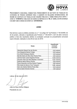 Aviso dos resultados obtidos na Avaliação Curricular