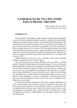 a emigra&ccedil;&atilde;o de vila do conde para o brasil (1865-1875)
