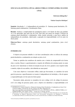 EFIC&Aacute;CIA DA SENTEN&Ccedil;A PENAL ABSOLUT&Oacute;RIA E