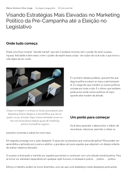 Visando Estrat&eacute;gias Mais Elevadas no Marketing Pol&iacute;tico da Pr&eacute;-Campanha at&eacute; a Elei&ccedil;&atilde;o no Legislativo