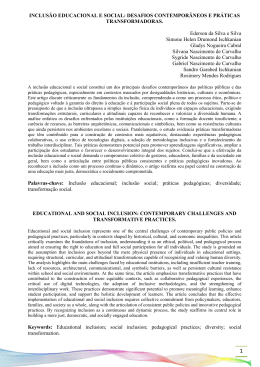 INCLUS&Atilde;O DESAFIOS CONTEMPOR&Acirc;NEOS E PR&Aacute;TICAS TRANSFORMADORAS